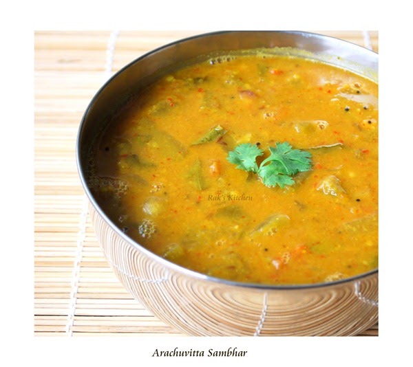 Arachuvitta sambar recipe, Sambar with fresh ground masala Raks
